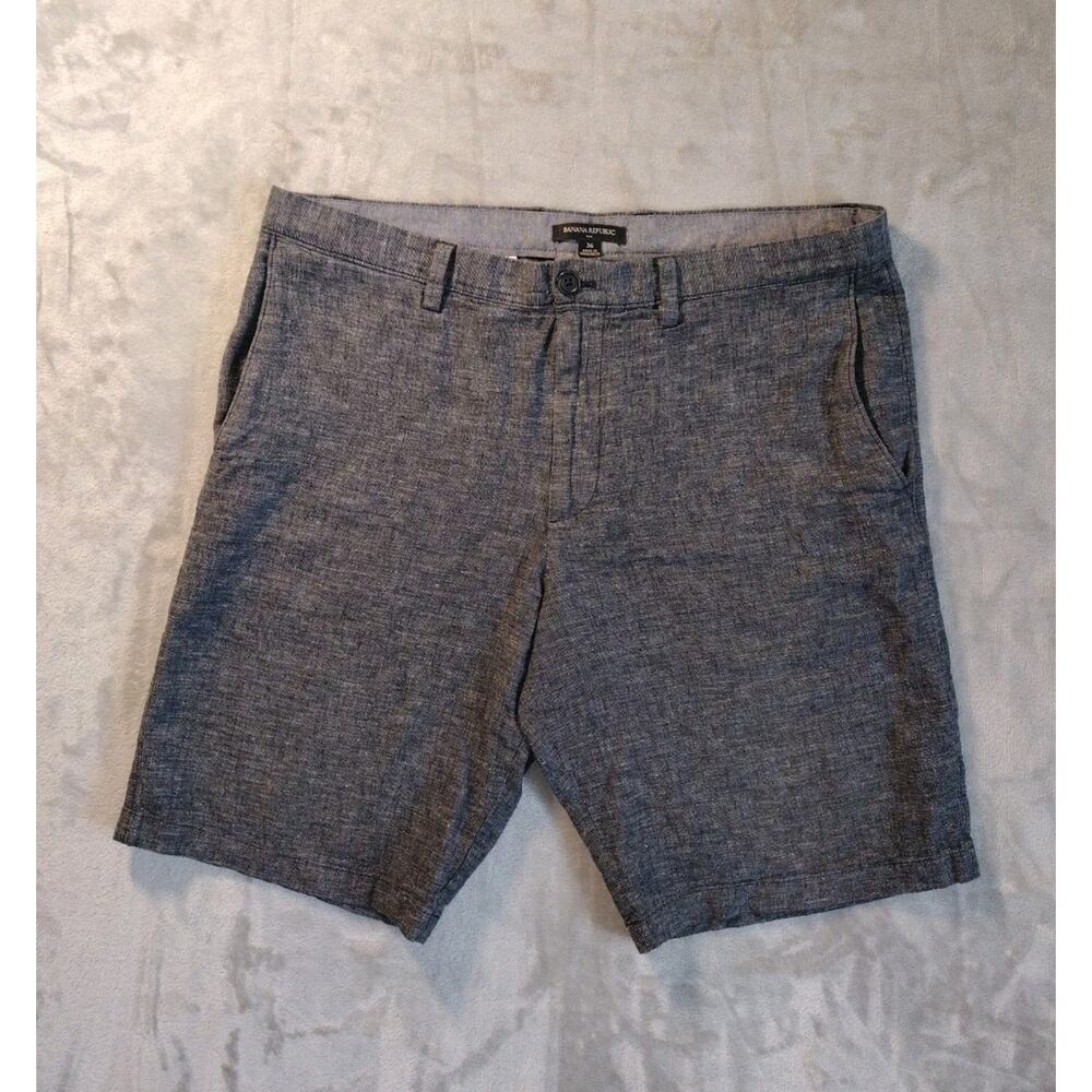 Banana Republic Aiden Short Mens 36 Linen Blend Charcoal Preppy Casual Old Money